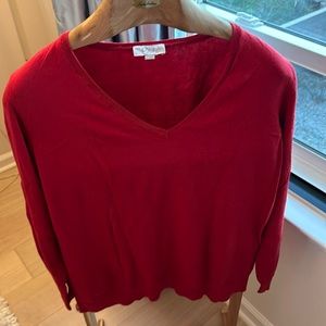 Loft 100% cotton v-neck sweater red L